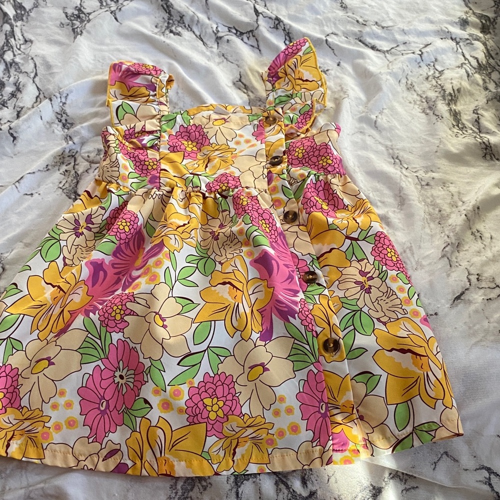 Floral Kids Casual Dress - Pink and Yellow